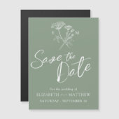 Eenvoudige wilde bloem groen wit sparen de datum magnetische uitnodiging (Voorkant / Achterkant)