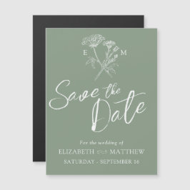 Eenvoudige wilde bloem groen wit sparen de datum magnetische uitnodiging