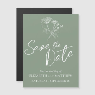 Eenvoudige wilde bloem groen wit sparen de datum magnetische uitnodiging