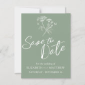 Eenvoudige wilde bloem groen wit sparen de datum magnetische uitnodiging (Voorkant)