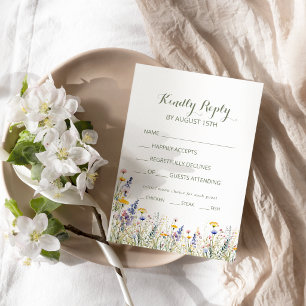 Eenvoudige Wilde Bloem Menu Keuze Trouw RSVP Kaart