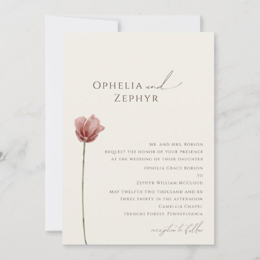 Eenvoudige wilde bloem | Traditionele beige bruilo Kaart (Voorkant)