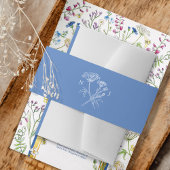 Eenvoudige wilde bloem weide blauw wit bruiloft uitnodigingen wikkel