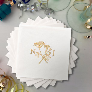 Eenvoudige wilde bloem weide monogram bruiloft folie servetten