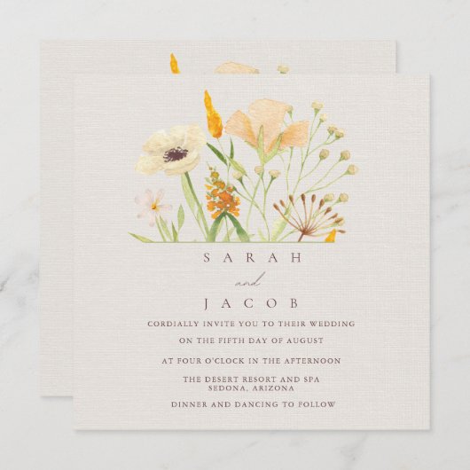 Eenvoudige wilde bloemen botanische bruiloft kaart (Voorkant / Achterkant)