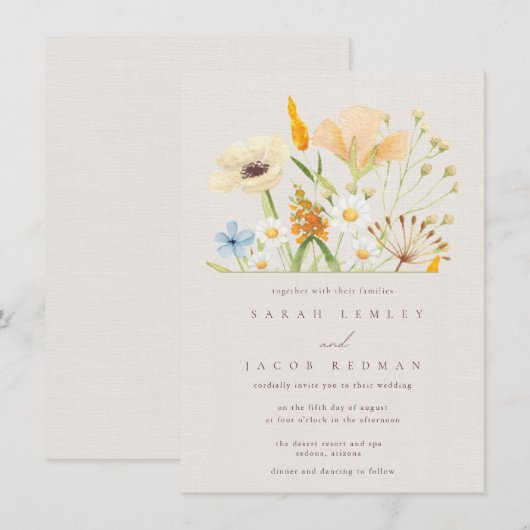 Eenvoudige wilde bloemen botanische bruiloft kaart (Voorkant / Achterkant)