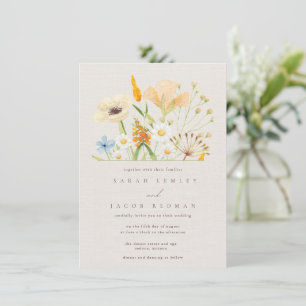 Eenvoudige Wilde Bloemen Botanische Bruiloft Kaart