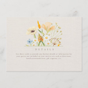 Eenvoudige Wilde Bloemen Botanische Trouwdetails Informatiekaartje
