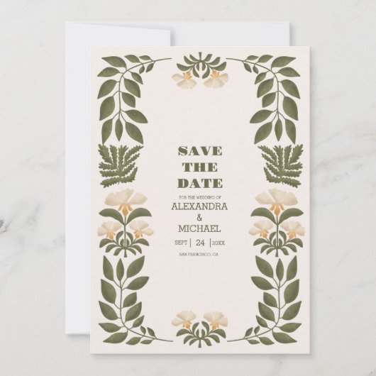 Eenvoudige wilde bloemen Botanische tuinbouw Save The Date (Voorkant)