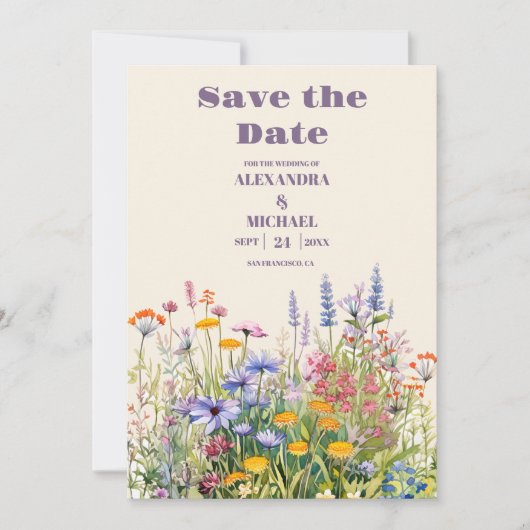 Eenvoudige wilde bloemen Botanische tuinbouw Save The Date (Voorkant)