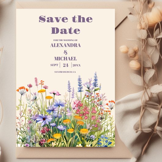 Eenvoudige wilde bloemen Botanische tuinbouw Save The Date