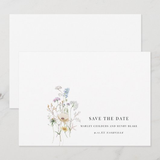 Eenvoudige Wilde Bloemen Bruiloft Bloemstuk Save t The Date (Voorkant / Achterkant)
