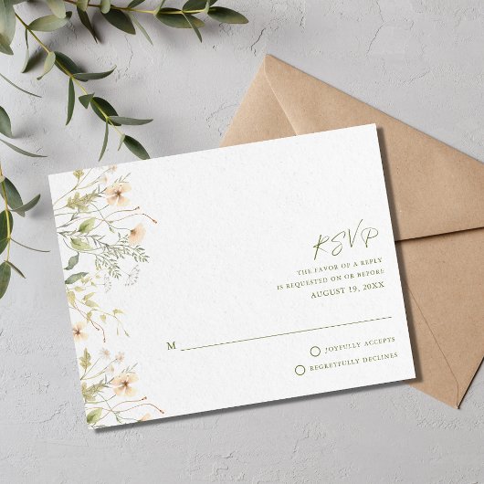 Eenvoudige Wilde Bloemen Bruiloft RSVP Kaartje