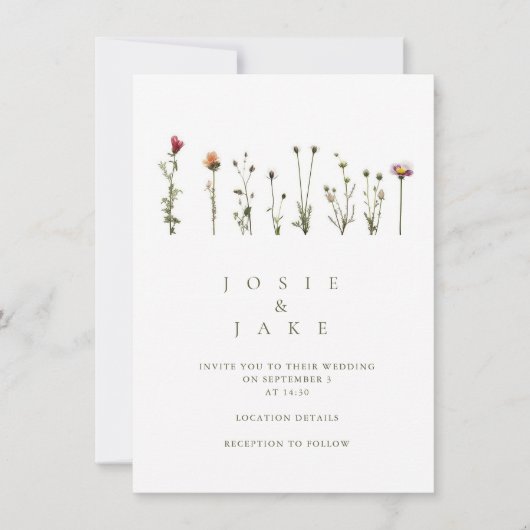 Eenvoudige wilde bloemen bruiloft uitnodiging (Voorkant)