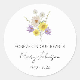 Eenvoudige wilde bloemen-herdenking ronde sticker