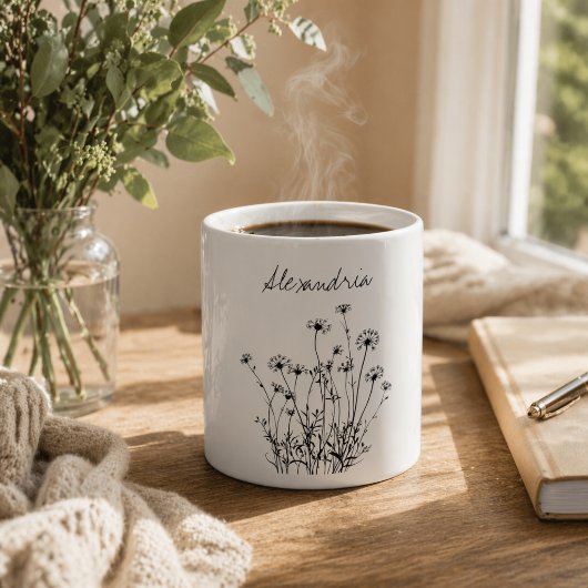 Eenvoudige Wilde Bloemen Monogram  Koffiemok