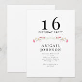 Eenvoudige Wildflower 16e verjaardagsfeestje Kaart (Voorkant / Achterkant)