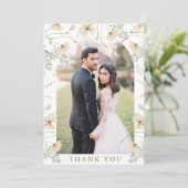 Eenvoudige Wildflower Arch Foto Bruiloft Bedankkaart (Staand voorkant)
