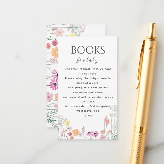 Eenvoudige Wildflower Baby shower Boeken voor Baby Informatiekaartje (Voorkant / Achterkant in situ)