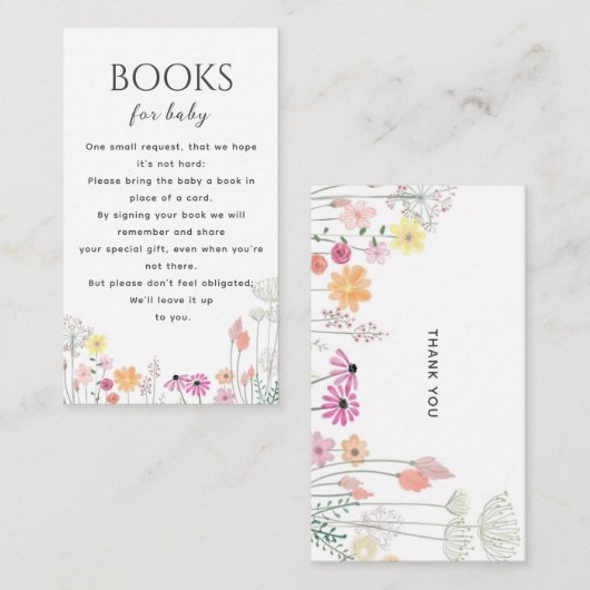 Eenvoudige Wildflower Baby shower Boeken voor Baby Informatiekaartje (Voorkant / Achterkant)