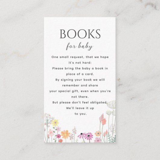 Eenvoudige Wildflower Baby shower Boeken voor Baby Informatiekaartje (Voorkant)