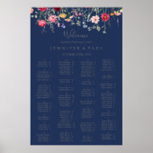 Eenvoudige Wildflower Blauwe Alfabetische Zitting  Poster (Voorkant)