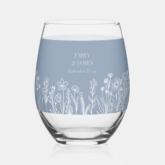 Eenvoudige Wildflower Bloemen Elke kleur Bruiloft  Wijnglas Zonder Voet (Achterkant)