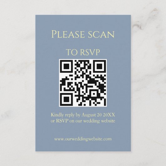 Eenvoudige Wildflower Blue QR-code & RSVP bruiloft Informatiekaartje (Voorkant)