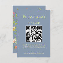 Eenvoudige Wildflower Blue QR-code & RSVP bruiloft