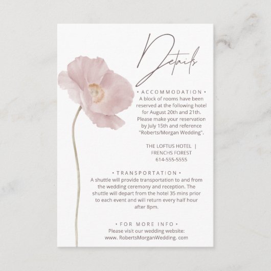 Eenvoudige Wildflower Boho bruiloft details Informatiekaartje (Voorkant)