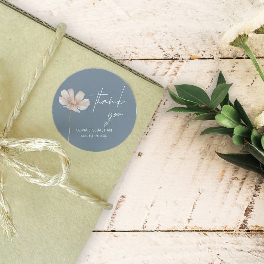 Eenvoudige Wildflower Boho | Dusty Blue Bedankt Ronde Sticker