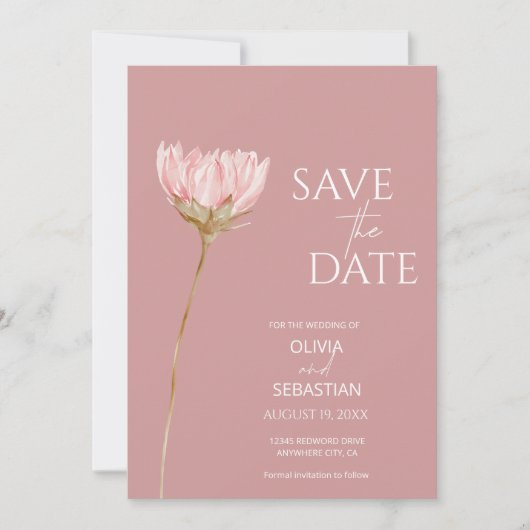 Eenvoudige Wildflower Boho | Dusty Roos bruiloft Save The Date (Voorkant)