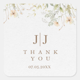 Eenvoudige Wildflower bruiloft Dank u Favor Vierkante Sticker