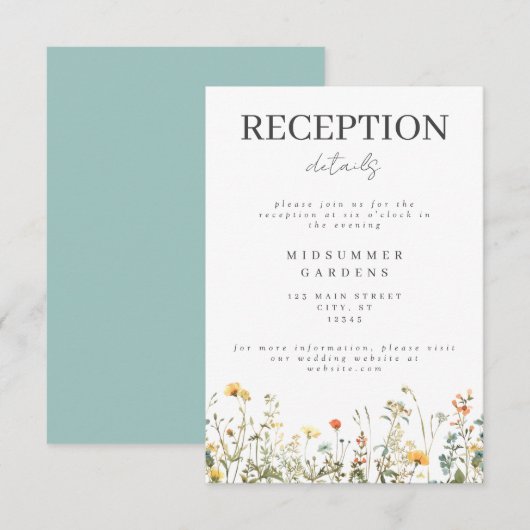 Eenvoudige Wildflower bruiloft receptie Informatiekaartje (Voorkant / Achterkant)