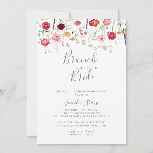 Eenvoudige Wildflower Brunch met de bruidsdouche Kaart (Voorkant)