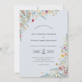 Eenvoudige Wildflower Dusty Blue Bruiloft Details Kaart (Voorkant)