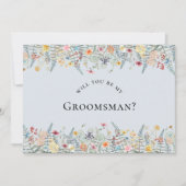 Eenvoudige Wildflower Dusty Blue Groomsman Voorste Kaart (Voorkant)
