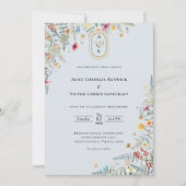 Eenvoudige Wildflower Dusty Blue Monogram Details Kaart (Voorkant)