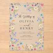 Eenvoudige Wildflower Elegante Tuin Wedding Acryl Uitnodigingen (Voorkant)