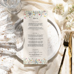 Eenvoudige Wildflower Fern Beige Weddenflat Menu<br><div class="desc">Dit Simple Wildflower Fern Beige Wedding Flat Menu-ontwerp is een elegante opstelling van klassieke gouden geometrische lijsten die zijn geperst met delicate boho florale groenery bouquets en stengels. Met een palet van tijdloze ivoorbeige achtergronden met eenvoudige klassieke zwarte typografie en witte kleurrijke bloemen, die een prachtig en gepolijst romantisch gevoel...</div>