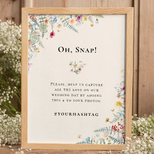 Eenvoudige Wildflower Fern Beige Wedding Hashtag Poster