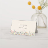 Eenvoudige Wildflower Fern beige Wedding vouwd Plaatskaartje (Achterkant)