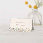 Eenvoudige Wildflower Fern beige Wedding vouwd Plaatskaartje (Voorkant)