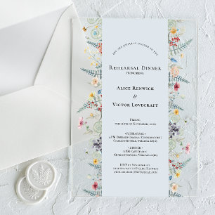 Eenvoudige Wildflower Fern Dusty Blue Repetitie Di Acryl Uitnodigingen