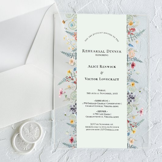 Eenvoudige Wildflower Fern Mint Green Repetitie Di Acryl Uitnodigingen