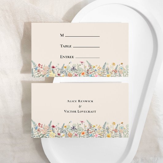 Eenvoudige Wildflower Fern Wedding Entree Choice F Plaatskaartje