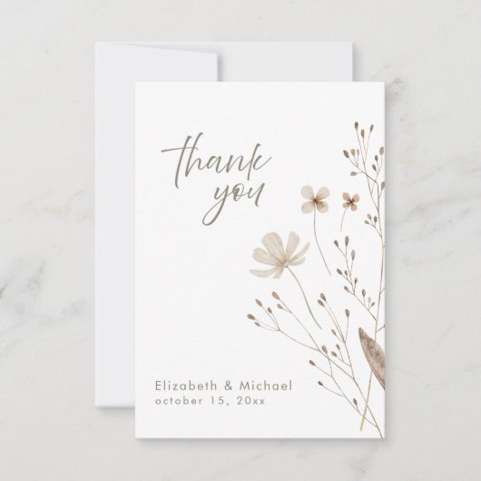 Eenvoudige Wildflower foto bruiloft dank u kaart (Voorkant)
