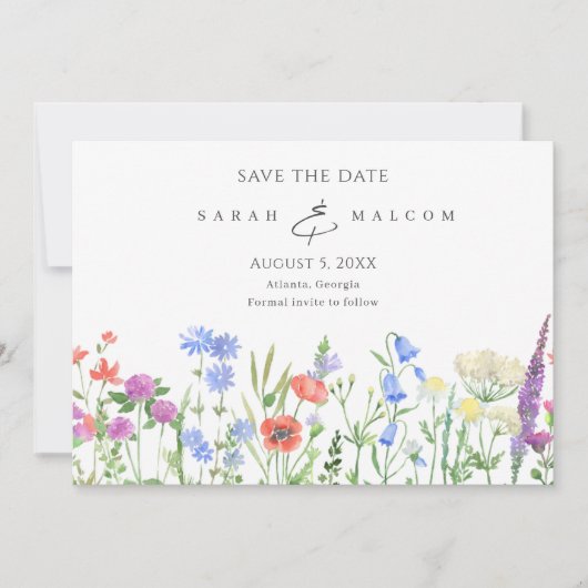 Eenvoudige Wildflower foto bruiloft Sla de datum o Save The Date (Voorkant)