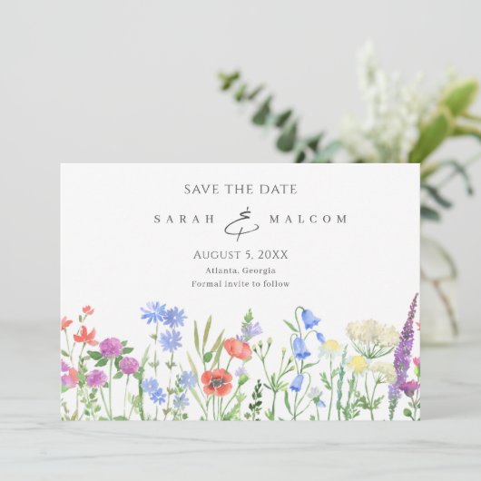 Eenvoudige Wildflower foto bruiloft Sla de datum o Save The Date (Staand voorkant)