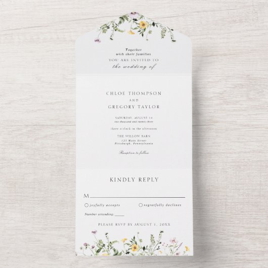 Eenvoudige Wildflower Garden Wedding All In One Uitnodiging (Binnen)